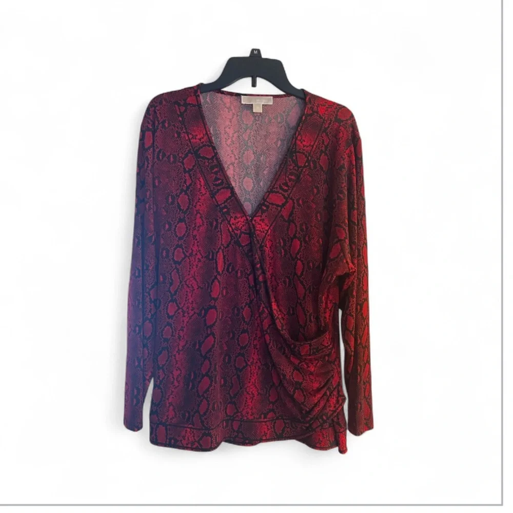 Michael Kors Red & Black Snakeskin Print Top SZ 3X